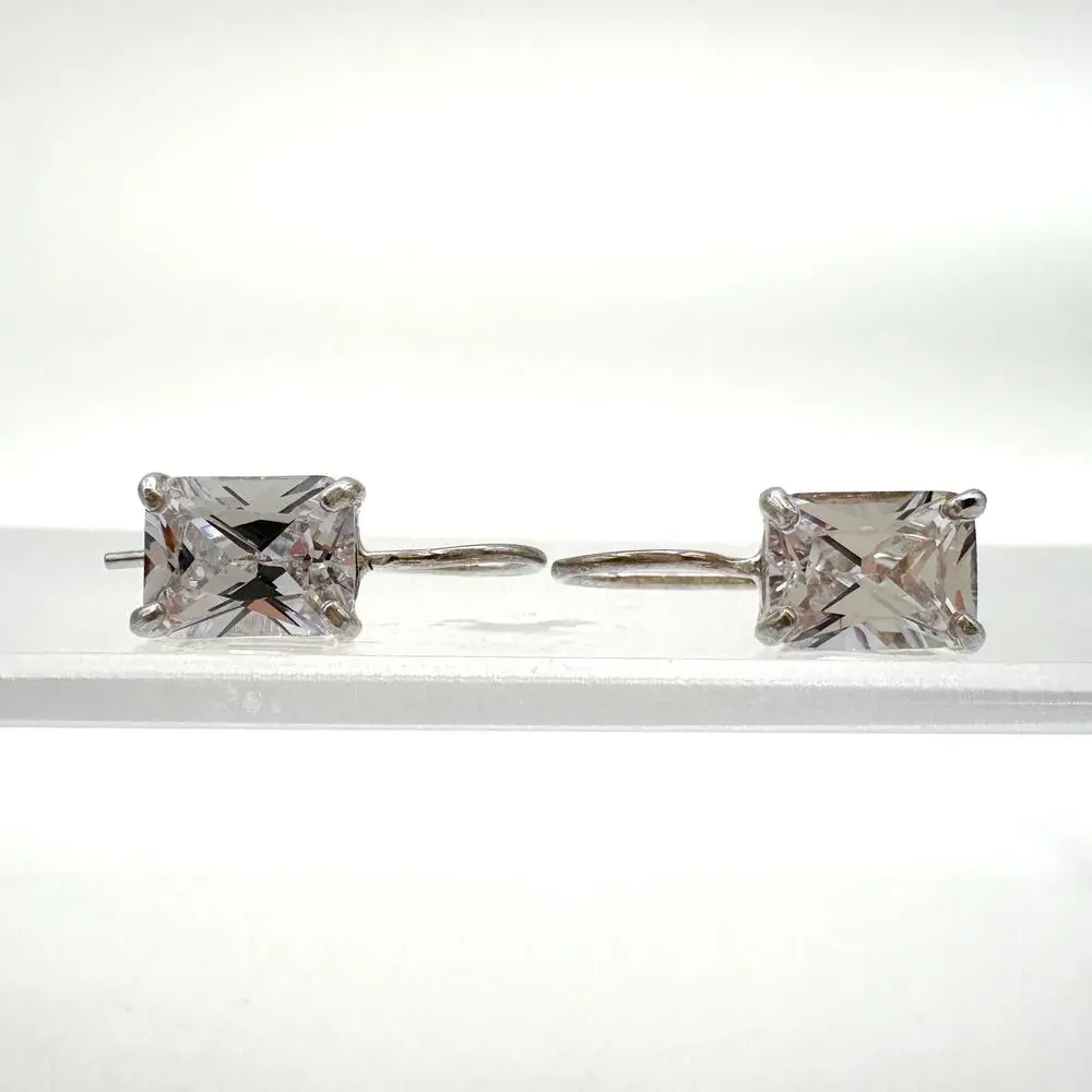 Designer Silpada CZ Earrings Sterling Silver Cubic Zirconia Fish Hook Drop